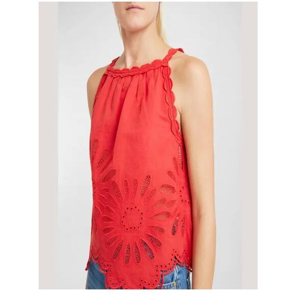 Ulla Johnson Jolie Embroidered Eyelet Top in Poppy 8 - Picture 3 of 6
